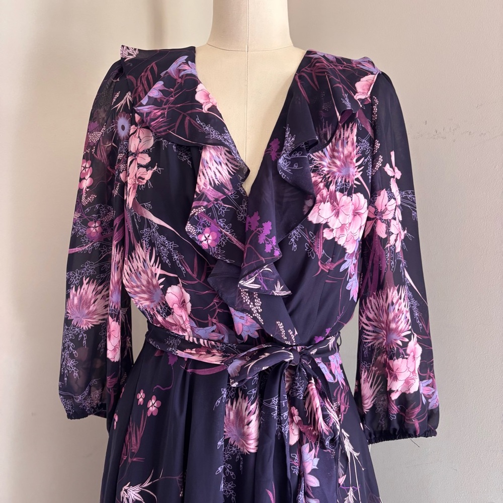 Gabby Skye Dark Floral Wrap Maxi Dress - Picture 2 of 6